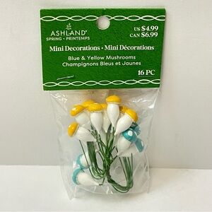 3/$25 NEW Ashland Spring Mini Decorations Blue & Yellow Mushrooms 16 pc